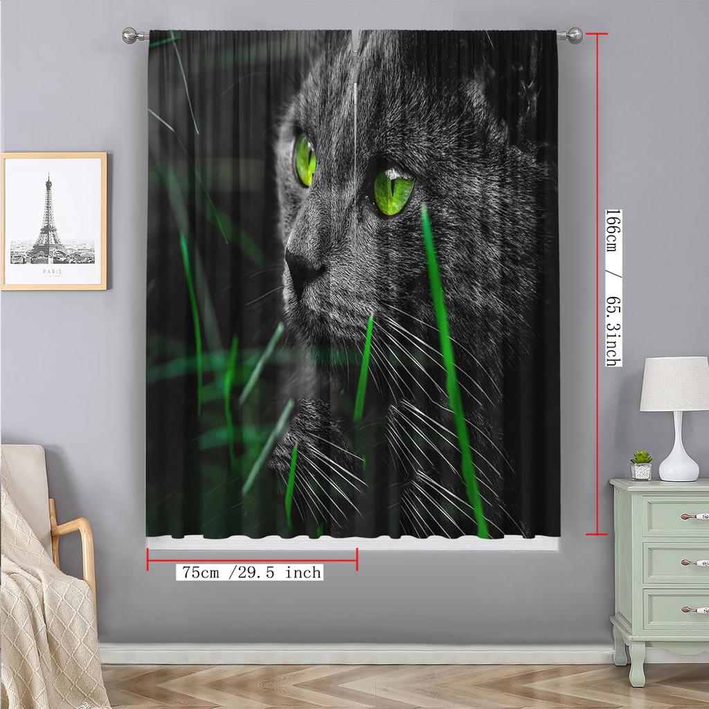 2PC Home Decoration Curtains, Cute Cat Background With Pole Pocket Curtains, Kitchen, Coffee Shop, Living Room, Balcony, Garden