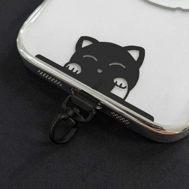 Cute Cat Stainless Steel Phone Lanyard Clip Patch 360° Rotatable Anti-Lost Phone Case Hanging Rope Snap Detachable Ultra-Thin
