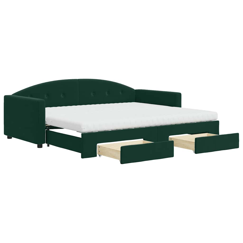 Extendable Daybed with Drawers Dark Green 90x200 Cm Velvet