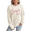 European-American Casual Loose Round Neck Pullover with Sweet Embroidery & Bowknot Design for Women