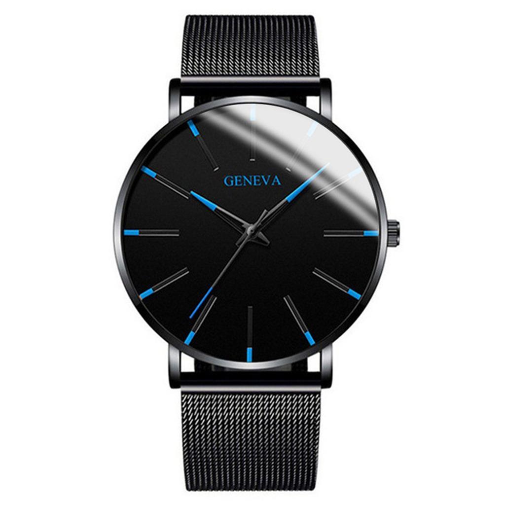 Herren-Geschäftsuhr mit Milanaise-Armband Blaue Zeiger Quarzwerk Edelstahlgehäuse Wasserabweisendes Design Geeignet für den täglichen Gebrauch