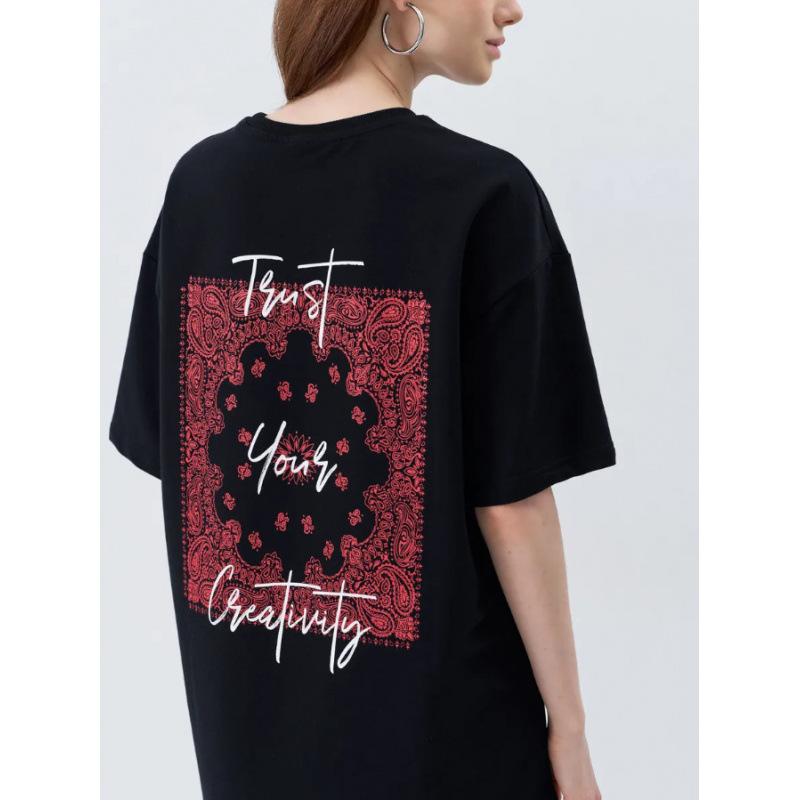 100% Cotton American Short Sleeve Shoulder T-Shirt Women s Bottom Shirt Loose Top S