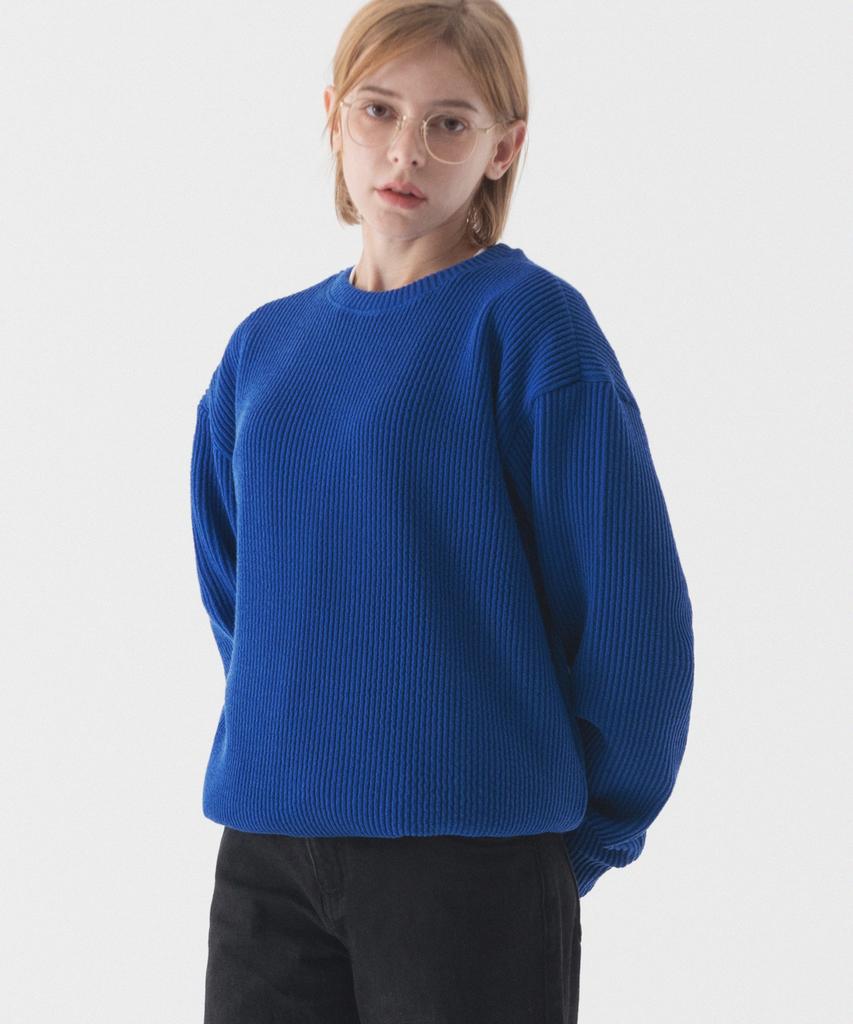 PIANER Comfortable Oversized Crew Neck Knit (Cobalt Blue)