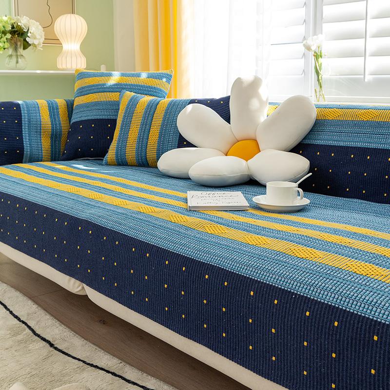 Gray Sofa Cushion Cotton and Linen Thickened, Universal for All Seasons, Simple Modern Anti-slip Plaid Sofa Cover with Cloth Towel