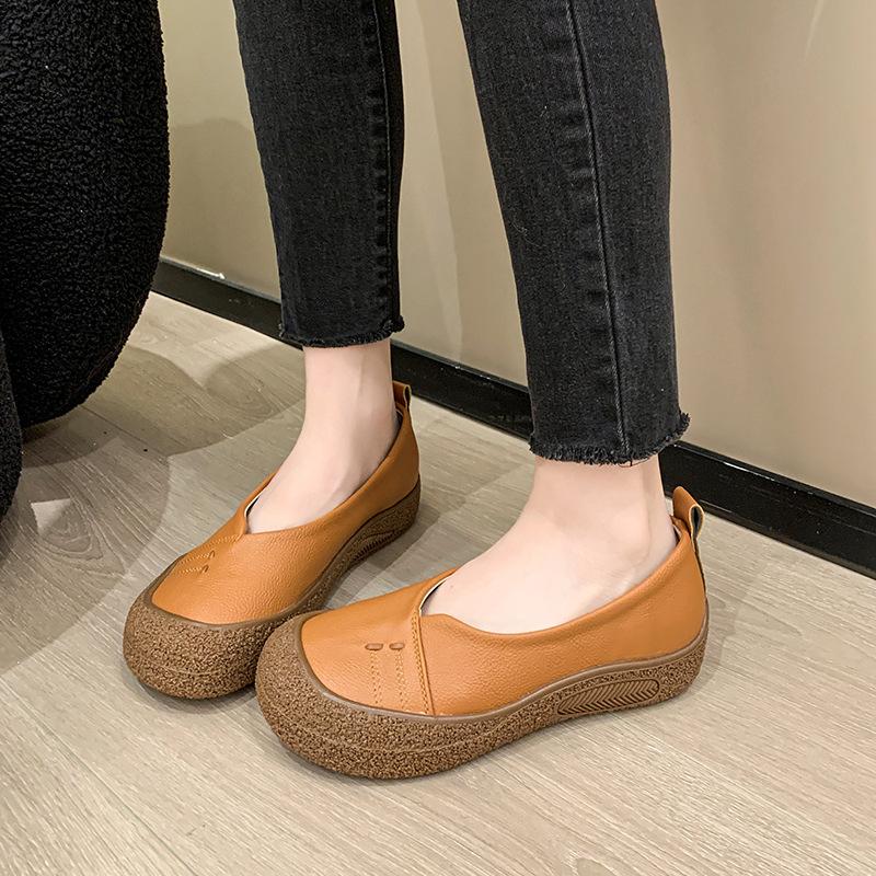 Foreign Trade Shallow Mouth Single Shoes 2025 Autumn Thick-soled One-pedal Large-size Lazy Single Shoes Women's Retro Round Head Single Shoes