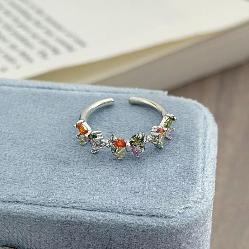 Light Luxury High-End Full Diamond Inlaid Zircon Stacked Wearing Super Flash Super Fairy Row Diamond Opening Ring Niche Design Exquisite Ring