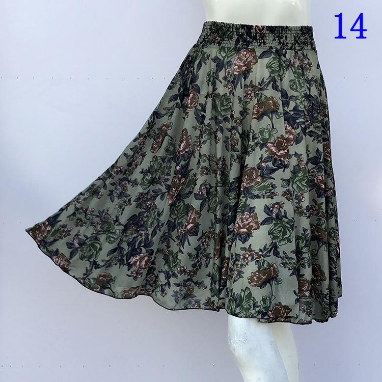 Floral Ice Silk Summer Midi Skirt with Elastic Waist for Middle-Aged & Elderly Women