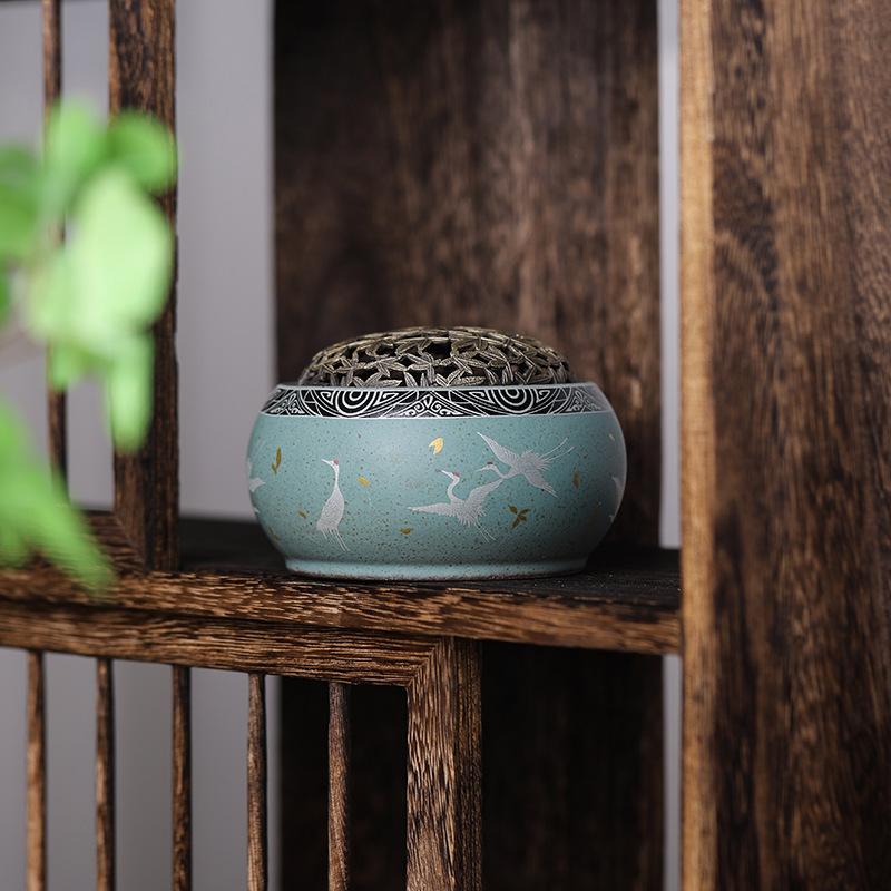 Ceramiczny piecyk do aromaterapii Dekoracja domu Wnętrze Ceremonia parzenia herbaty Miejsce na kadzidło Stop Miedź Piecyk do aromaterapii