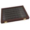 54 Grids Clear Lid Jewelry Tray Showcase Display Storage Linen Case Yellow