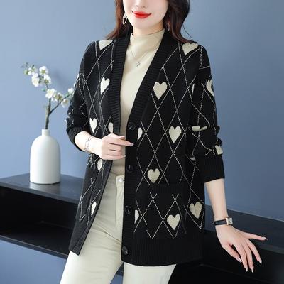 Cardigan tricoté à col en V épais d'automne et d'hiver pour femmes, châle d'extérieur, nouveau haut grande taille, veste pull tendance pour femmes