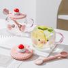 Creative Cute High Borosilicate Glass Mug Pink Girl Heart Gift Water Cup with Lid Spoon Pig Cat Cup