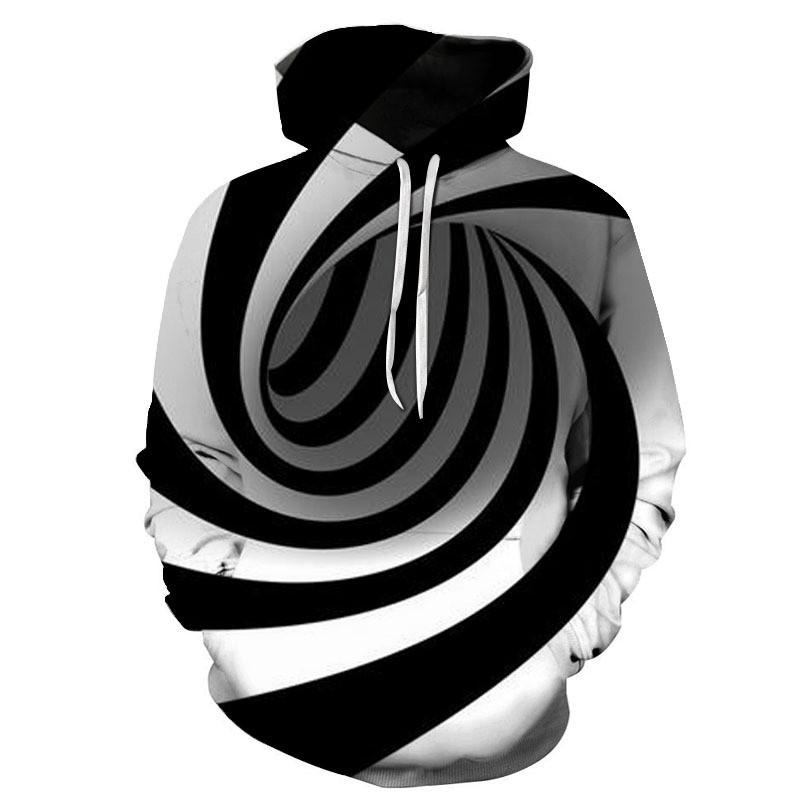 Unisex Oversized Hoodie With Black White Abstract Spiral 3D Digital Print Loose Fit Casual Wear