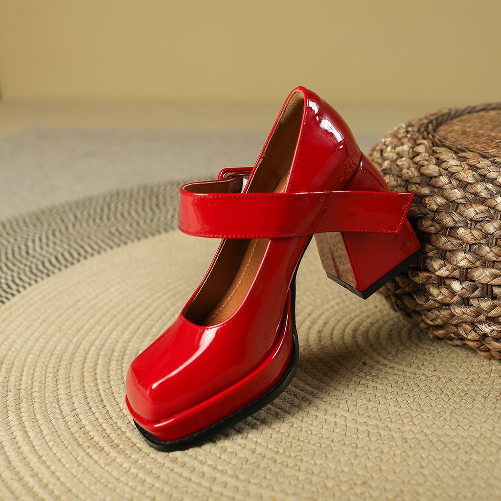 French Mary Jane High Heels Women's Short 2025 Early Spring Retro Square Head Women's Shoes Waterproof Table Thick Heel Single Shoes Women