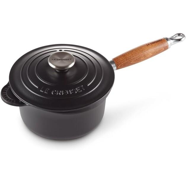 Кастрюля Le Creuset профессиональная с деревянной ручкой 18 см черная глянцевая (21139181402460)