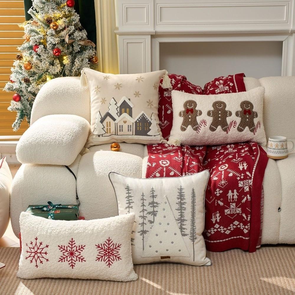 Merry Christmas Throw Pillow Case Soft 30x50 45x45 Sofa Cushion Covers Colorful Embroidered Design Party Pillowcase