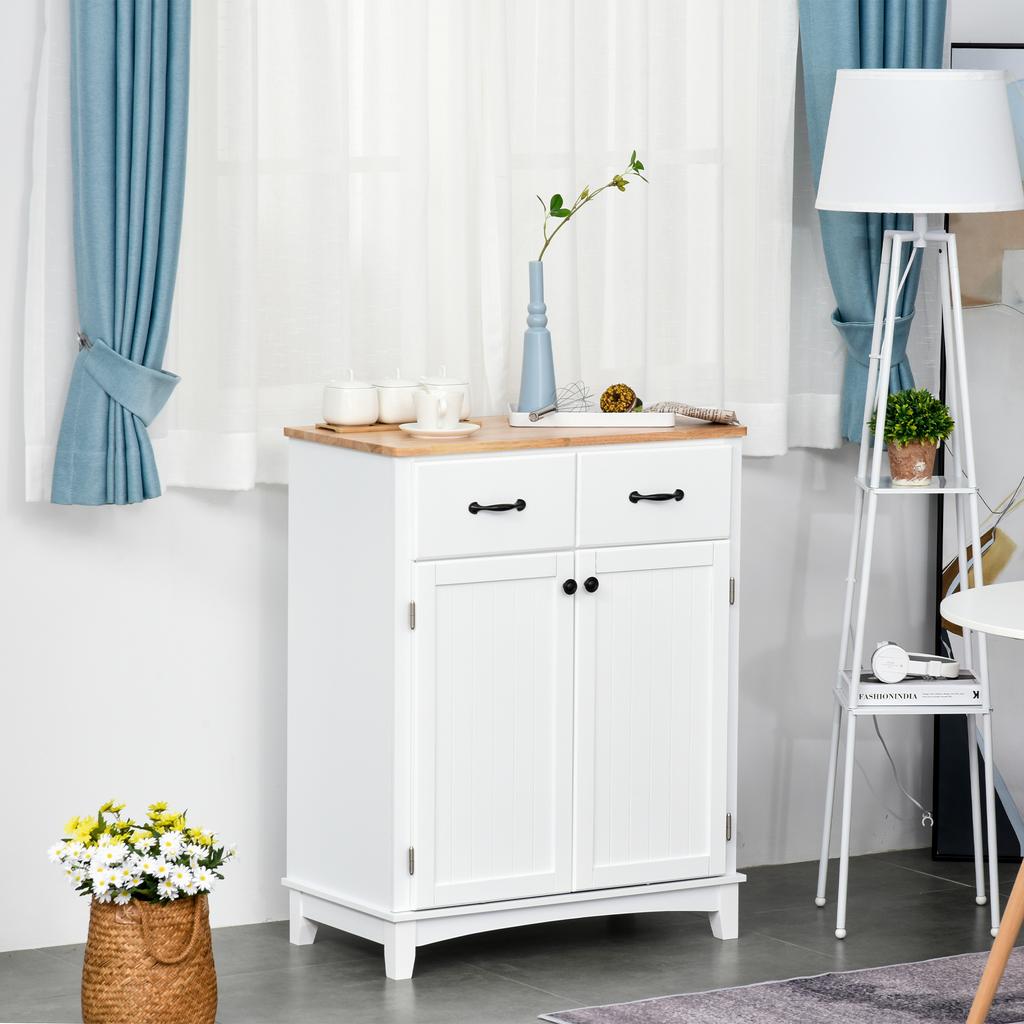 Modern Kitchen Cupboard Wooden Storage Cabinet Tableware Organizer With 2 Drawers For Living And Dining Room White