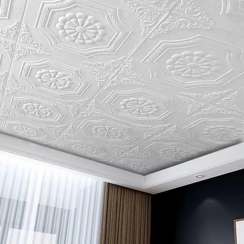 4 Stück 35*35cm Decken-Schlafzimmer-Dekor 3D-Hintergrund-Tapete Abziehbar und Klebbar Wasserdichte Wandaufkleber Kollisionsschutz Heimdekoration