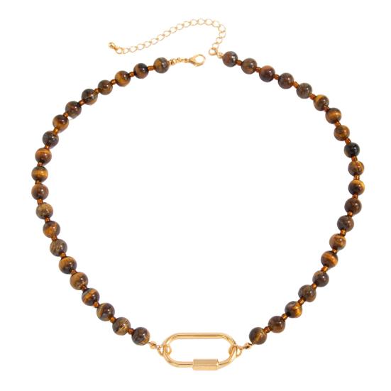 Tiger Eye Bead Choker Beaded Necklace with Adjustable Chain Retro