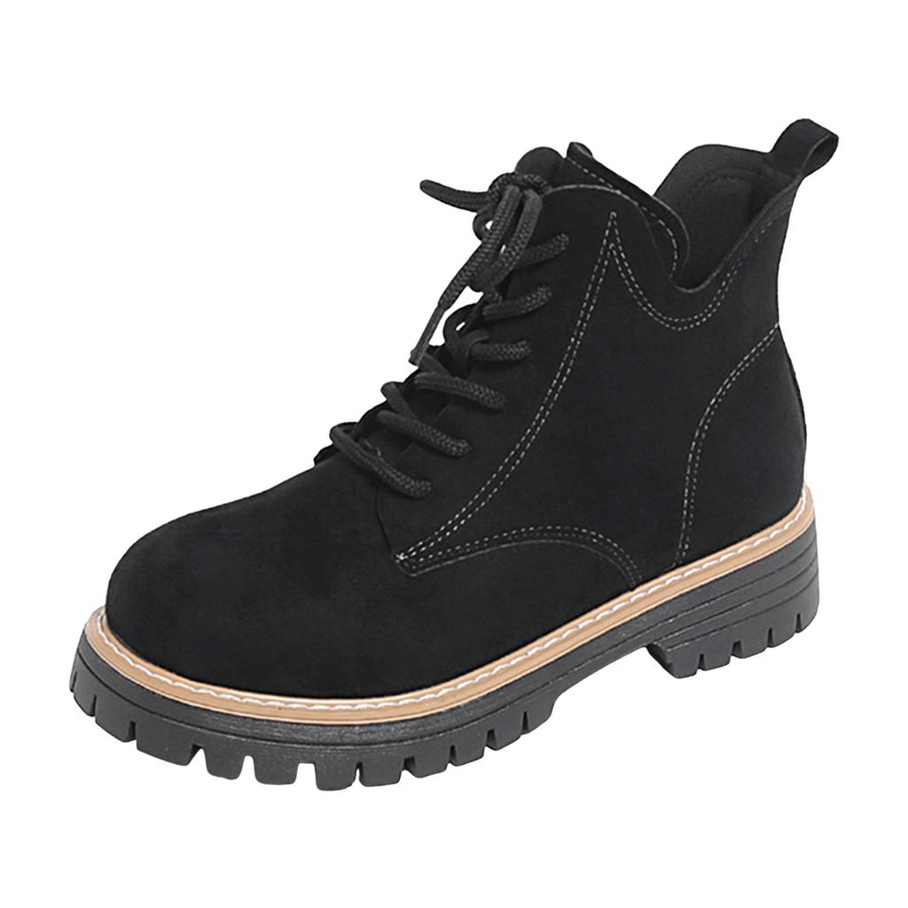 Women's Comfortable And Versatile Round Toe Thick Heel Lace Up Ankle Boots Women's Boots & Booties Lace Up