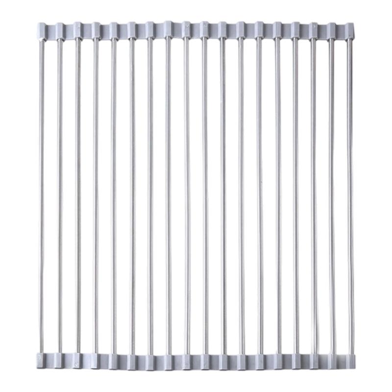 Регулируемая нержавеющая стальная сушилка для посуды Складная полка для кухонной раковины Для хранения фруктов овощей губок Прочная серый 830₽