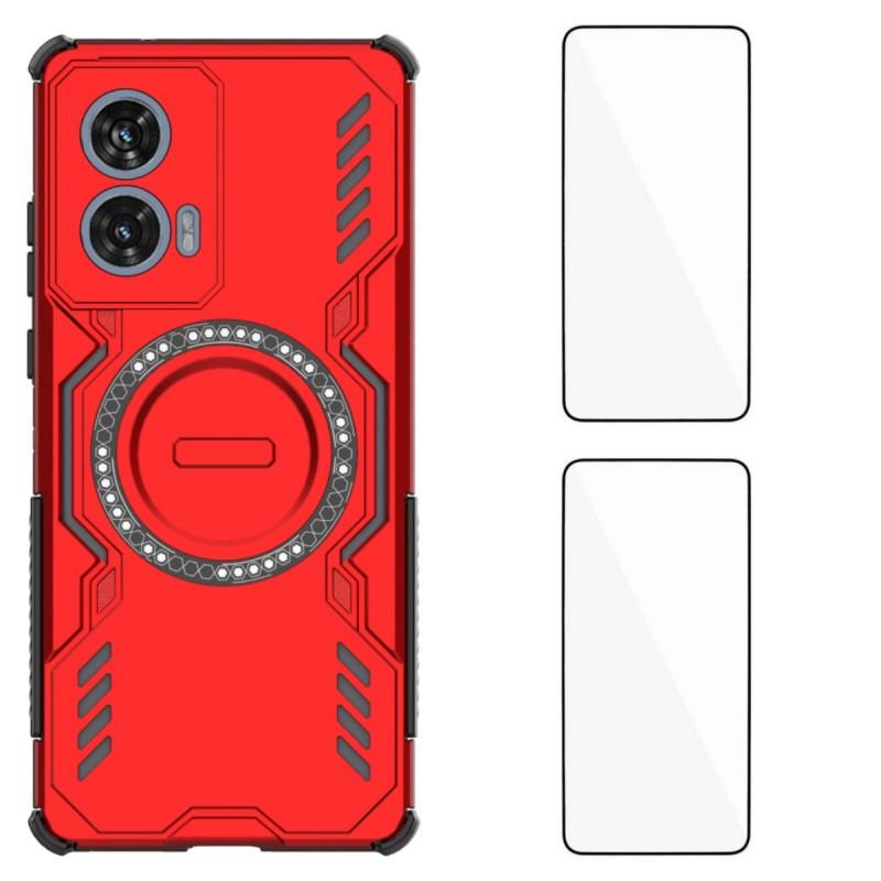 For Motorola Edge 50 Fusion 5G Magnetic Case WANLONFENG DJ Series PC TPU Phone Cover with 2Pcs Tempered Glass Film