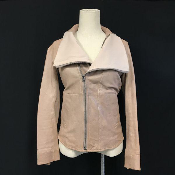 

Okiraku 2-Way Zipper Leather Lamb Leather Riders Jacket / Women s XS / Pink Beige / Sleeve Zip