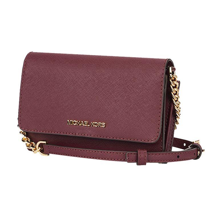 Michael Kors Jet Set Letter Logo Solid Color Flap Chain Leather Envelope Shoulder Bag Medium Women shoulder bag Burgundy 35S0GTVC2L-MERLOT