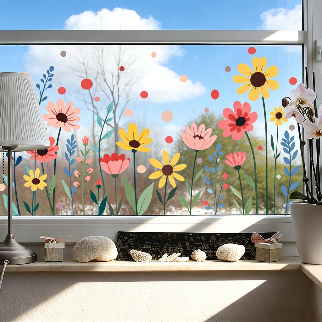 Static Window Clings Sticker Floral Raindrop Design For Home Office Decor Removable Privacy Glass Decal Easy Apply  Reusable