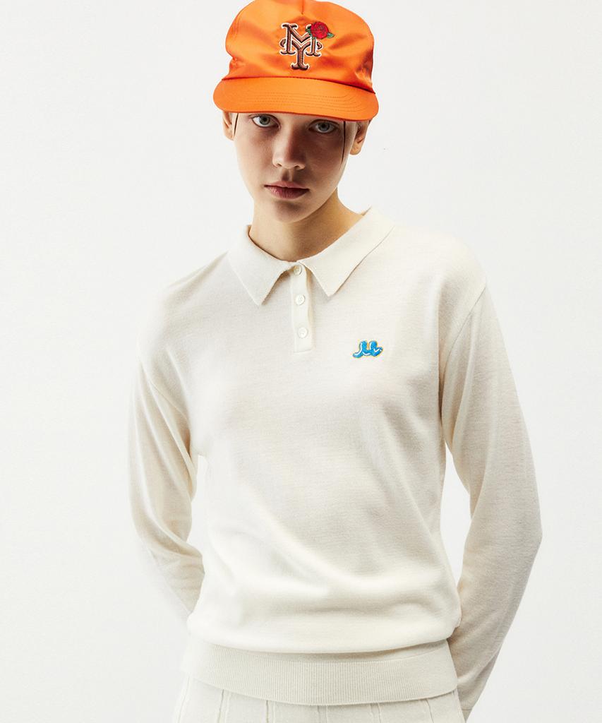 MAYOL M Embroidered Long Sleeve Polo Knit_Ivory