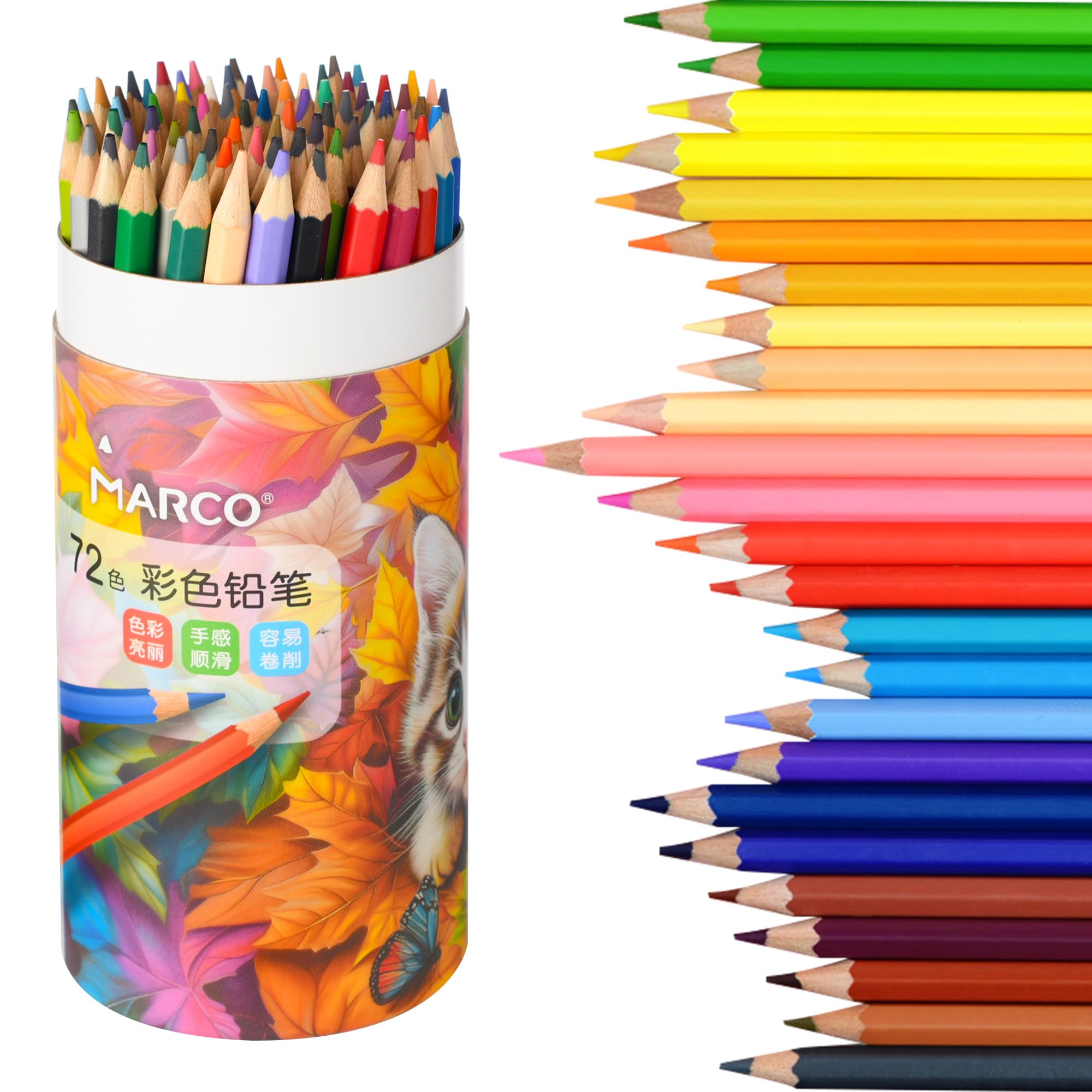 

Marco Colored 72 Цветных Карандаша для Раскрашивания Твердые к Ярким Гладкие к Высоко Пигментированным Карандаш Шестигранный Цветной Художественный Набор для Легкой Переноски Бумажные Карандаши, На Масляной Основе,