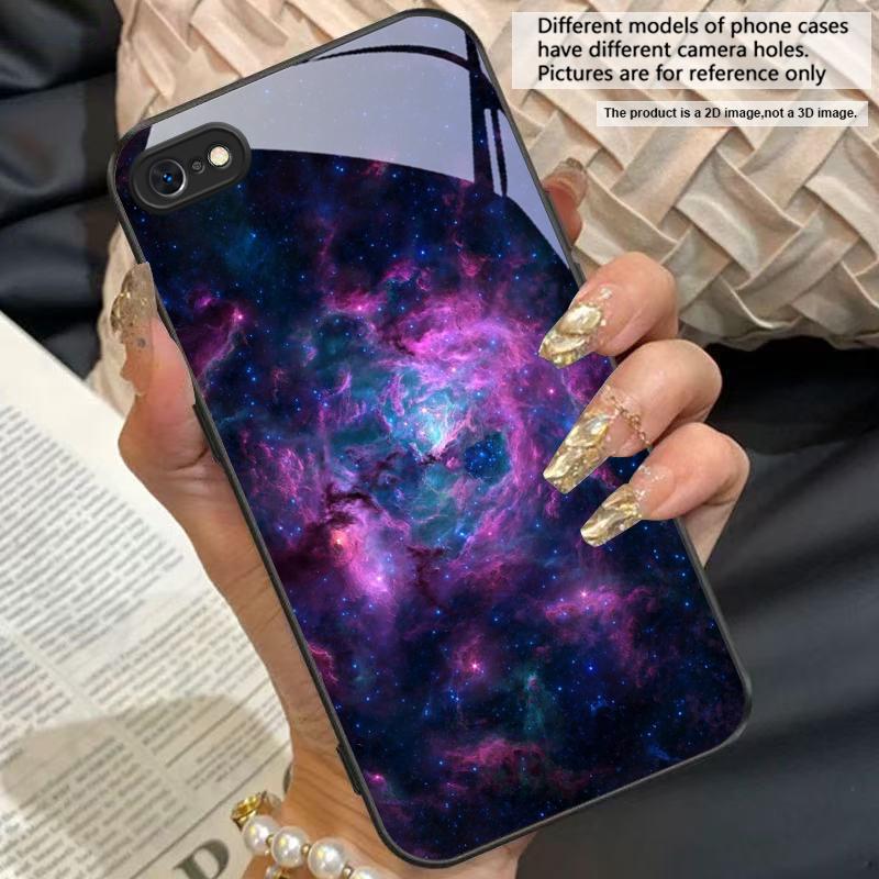 Space Nebula Wallpaper For iPhone 11 Pro 12 13 mini 14 15 Pro Max 16 E 17 Air XS Max XR 8 7 Plus SE 5 6 Black Glass Phone Case