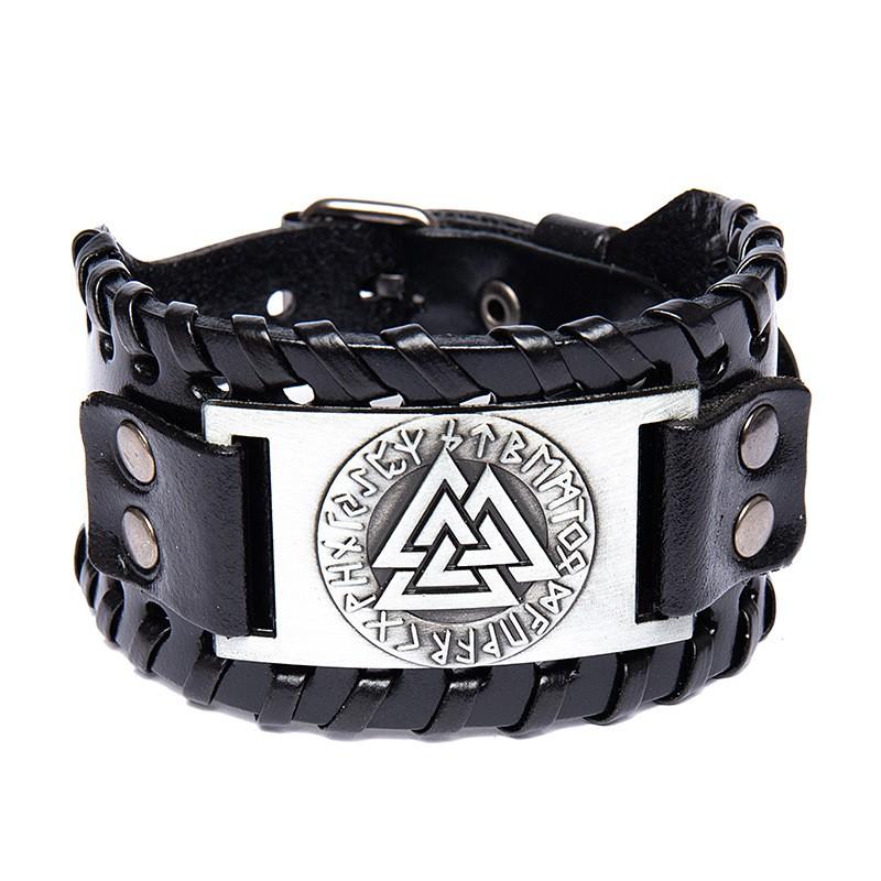Nordic Viking Totem Leather Bracelet Men Women Adjustable Cuff Bangle With Odin Symbol Retro Style