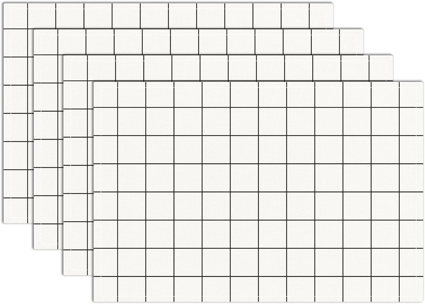 

Black and White Plaid Placemats, Wipeable Washable Heat-Resistant Linen Fabric Table Place Mats, Non-Slip Placemat for Kitchen Table Party Indoor Outd 4Pcs