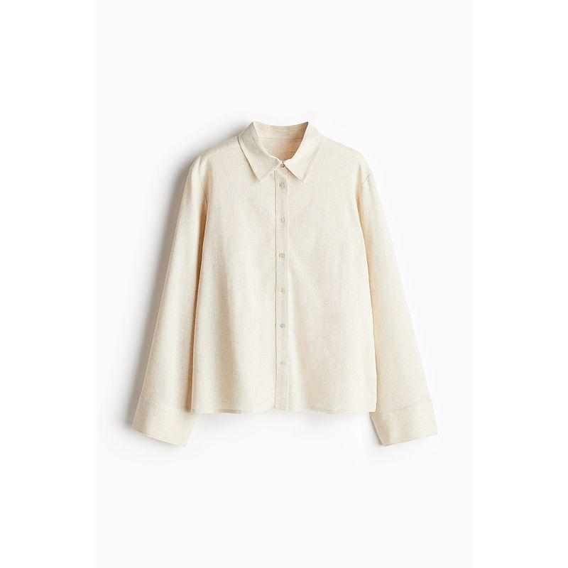 

HM Women clothes Shirts 2025 Summer New Breathable Casual Relaxed Feeling Linen Blend Shirts 1277600 Light Beige 155/76