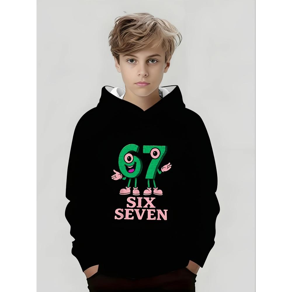 Sudadera con capucha Meme 67 Pattern para niño Sudadera casual de manga corta con cuello redondo Ropa infantil cómoda, moderna y urbana de manga larga