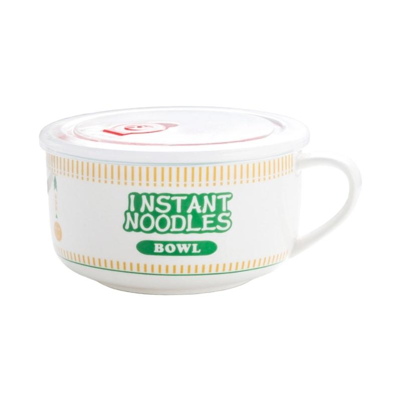 Cartoon Printed Ceramic Soup Bowl With Ergonomic Handle 800ml To 1100ml Rotating Time Trackers Lid Microwave Safe For Students Adults