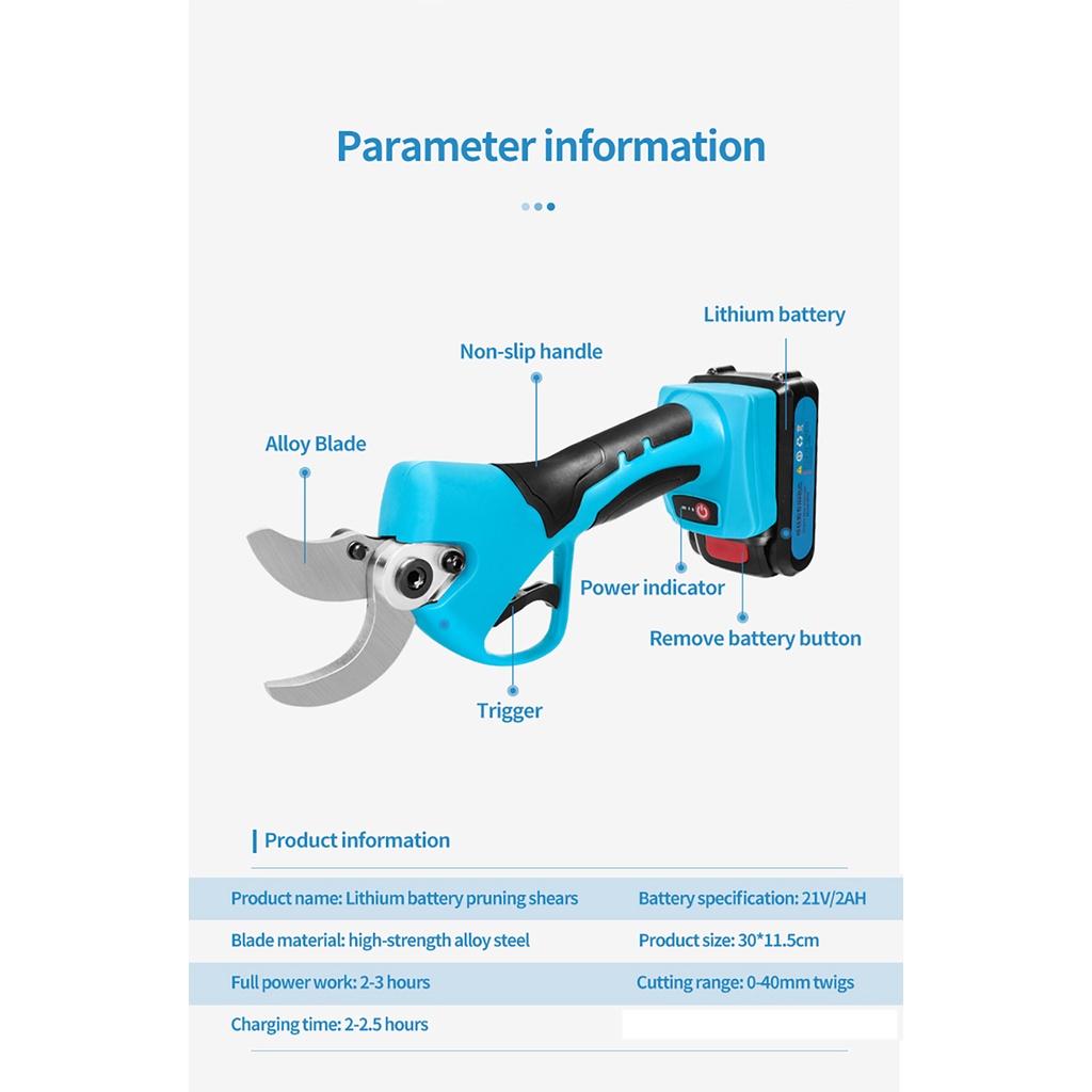 21V 40MM Electric Pruner Battery Pruning Shear Garden Scissors Trees Secateurs Cutter Shear Professional Cordless Pruner