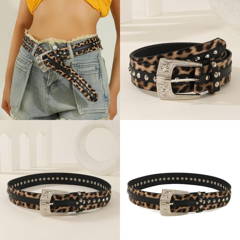 Fashion Leopard Print Pattern Rhinestone Metal Buckle Decoration Women Wide Belt For Streetwear Fashion