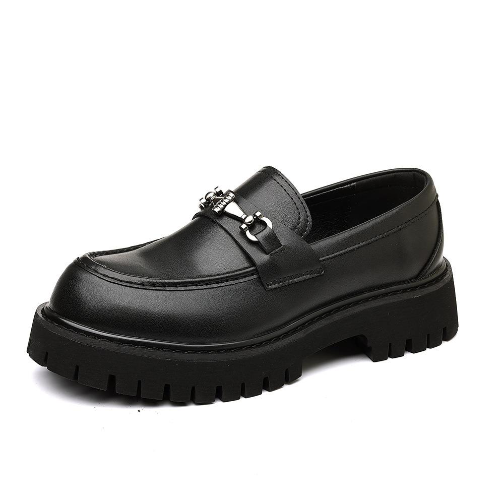 Fashion Classic Thick Sole Men's Penny Loafers Slip-On Business Dress Shoes Gentleman Metal Buckle Formal Black Business Shoes