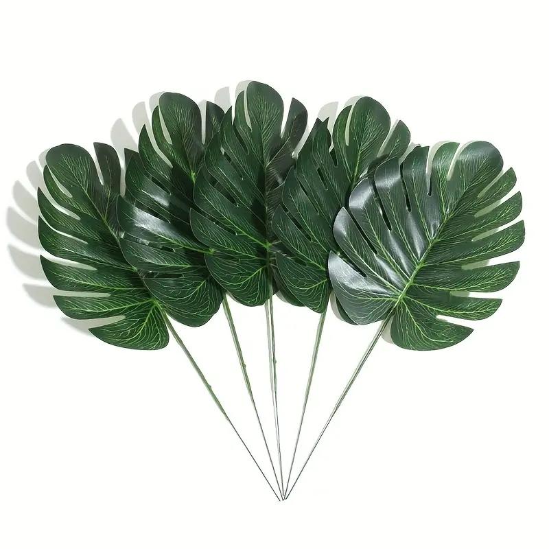 

10pcs Artificial Green Turtle Leaf Scattered Tail Leaf Fake Silk Plant For DIY Wedding Birthday Party Home Decor Palm Leave 10PCS