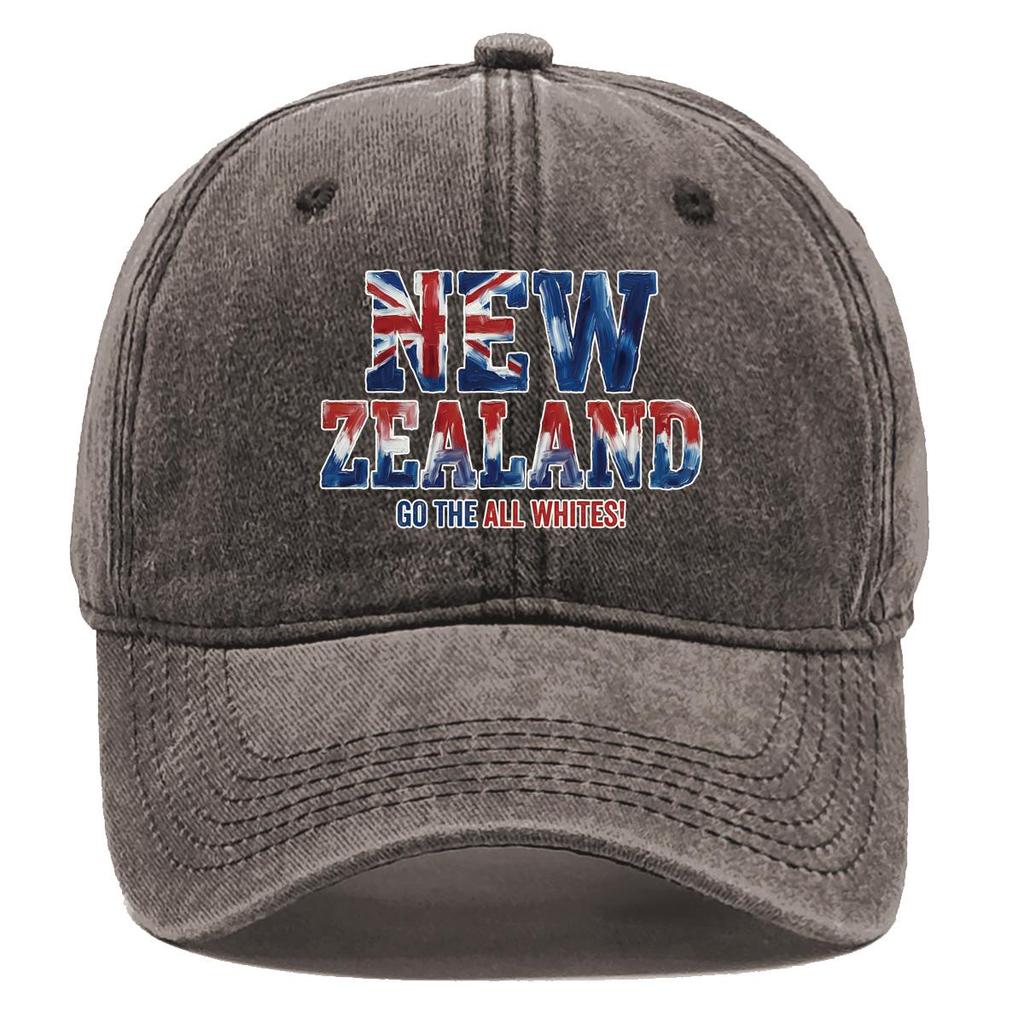 Baseball Cap With "NEW ZEALAND" "GO THE ALL WHITES" Flag Printed , Adjustable Snapback Baseball Cap Stylish Slouchy Solid Color Hip Hop Flat Cap