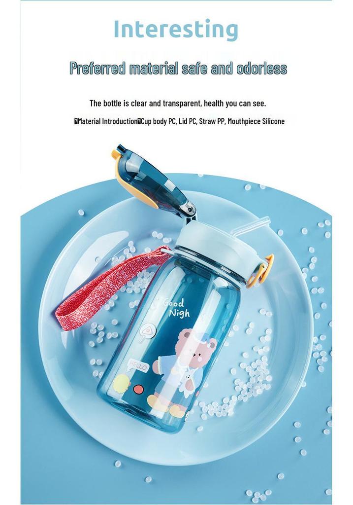 Portable Cute Straw Water Bottle for Boys - Summer Cup for Primary School Students