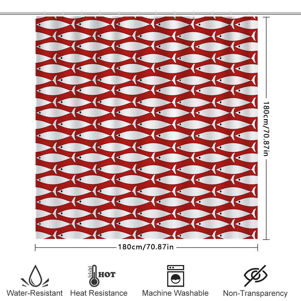 Fish Shower Curtain Red White Pattern Ocean Sea Animal Bathroom Decor Waterproof Modern Coastal Home Textile Washable