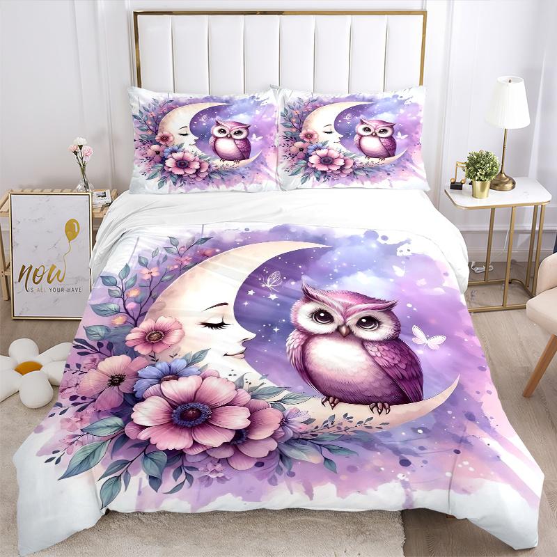 3pcs Moon Owl Bedding Set - Includes Comfortable Bedding with Stylish Design for Bedroom M076