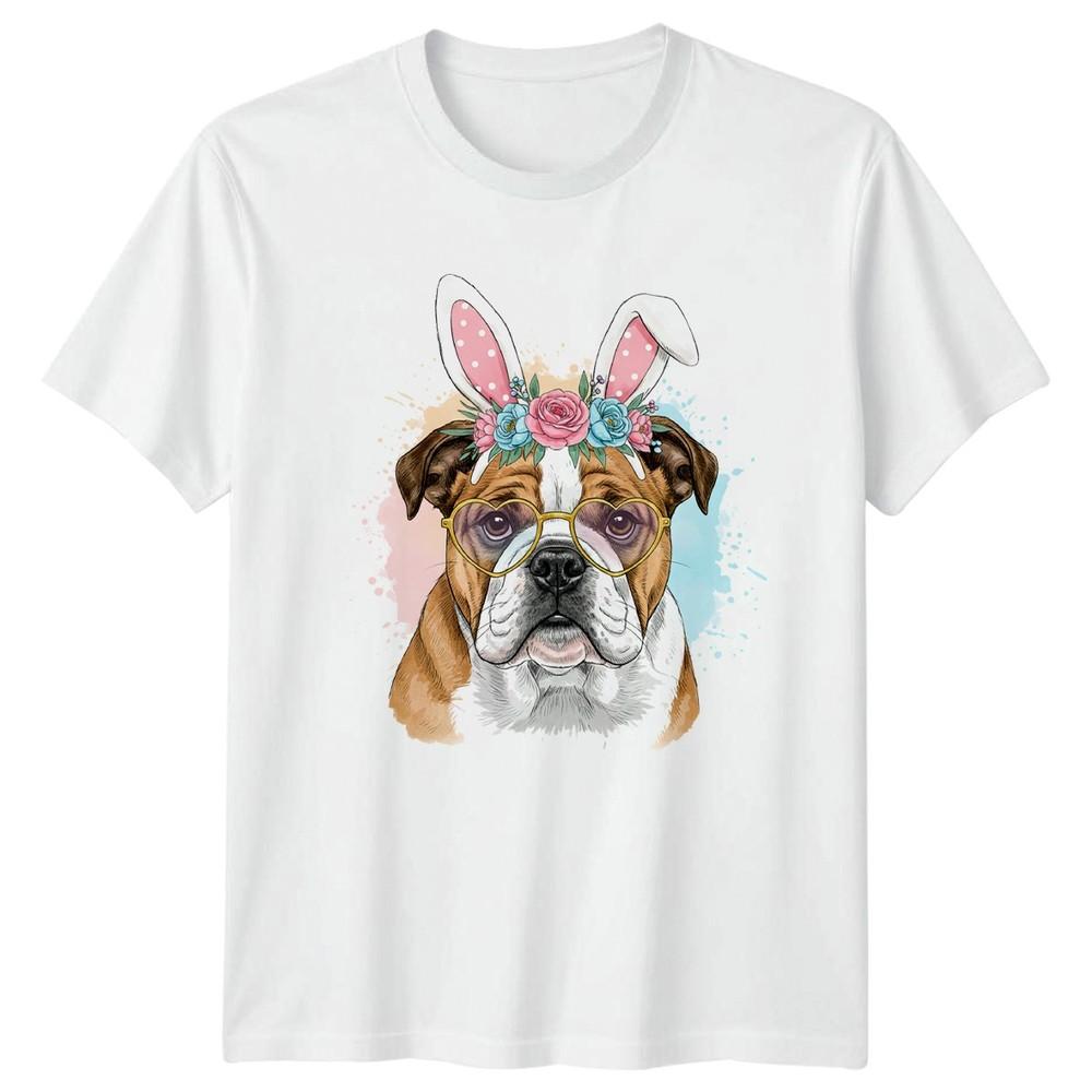 Cute Watercolor Bulldog Wearing Bunny Unisexs TShirt Easter Dog S