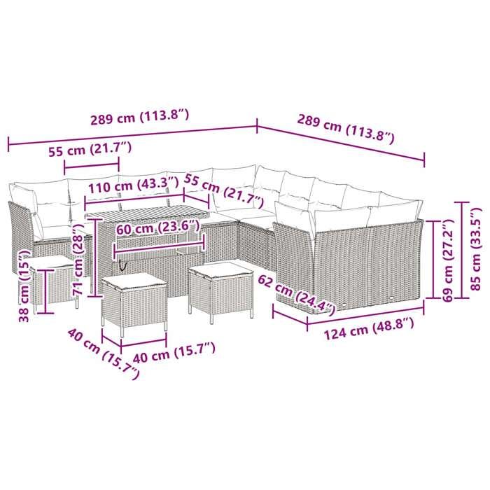 VidaXL Ensemble de canapé de jardin 14 pcs Noir polyrotin, Jardin et Terrasse, Canapé en Rattan, Salon de Jardin 3361549