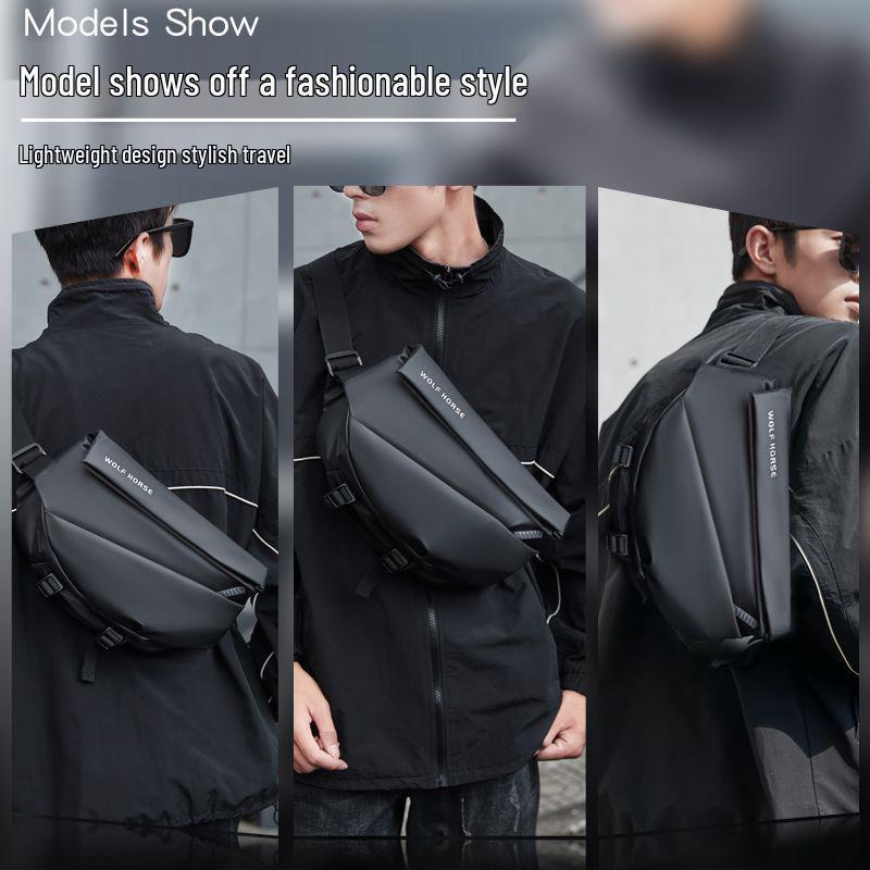 Men's Trendy Large Capacity Crossbody Bag with Magnetic Buckle for Single Shoulder or Motorcycle Riding