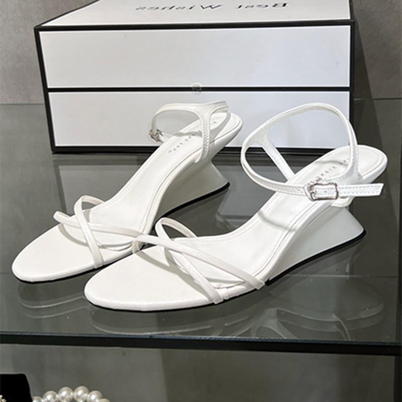 

Fashion New White Silver Wedge High Heeled Sandals Women Sexy Open Toe Cross-Strap High Heels Summer Elegant Party Dress Shoes Sandalias 35 белый