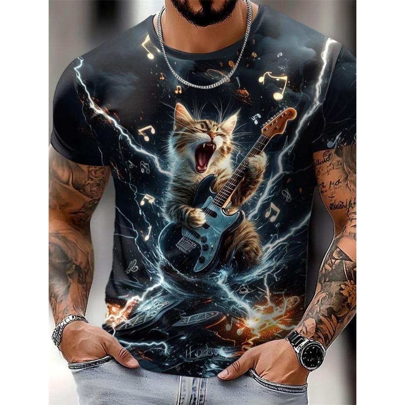 Fashion Cat Graphic T Shirts For Men Summer Casual Short Sleeve 3D Printed O