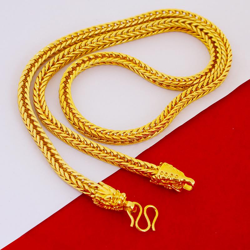 

Мужское позолоченное ожерелье из сплава с квадратным лисьим хвостом и головой дракона, 6 мм